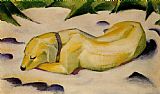 Lying Canvas Paintings - Dog Lying in the Snow